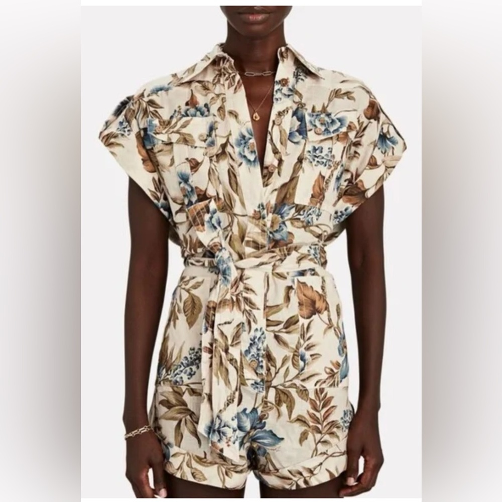 Zimmermann Aliane Roll Cuff Playsuit in Linen Size 0.
